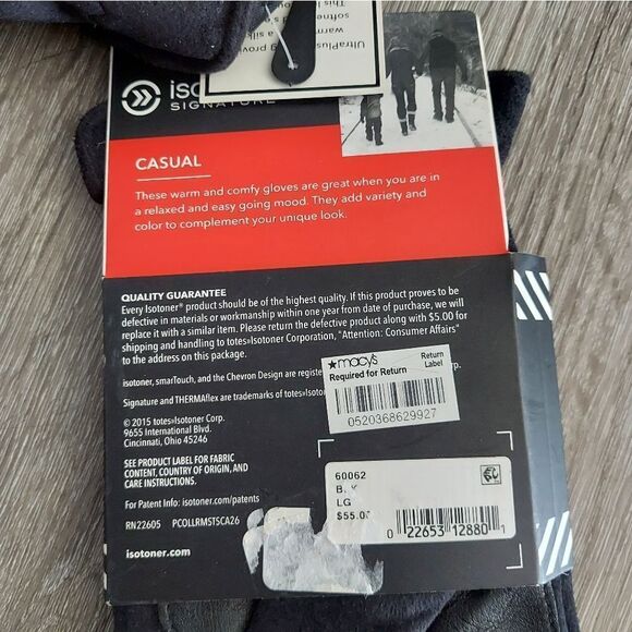 ISOTONER SIGNATURE  CASUAL SMART TOUCH LEATHER GLOVES SZ LARGE NEW WITH TAG - Picture 3 of 5